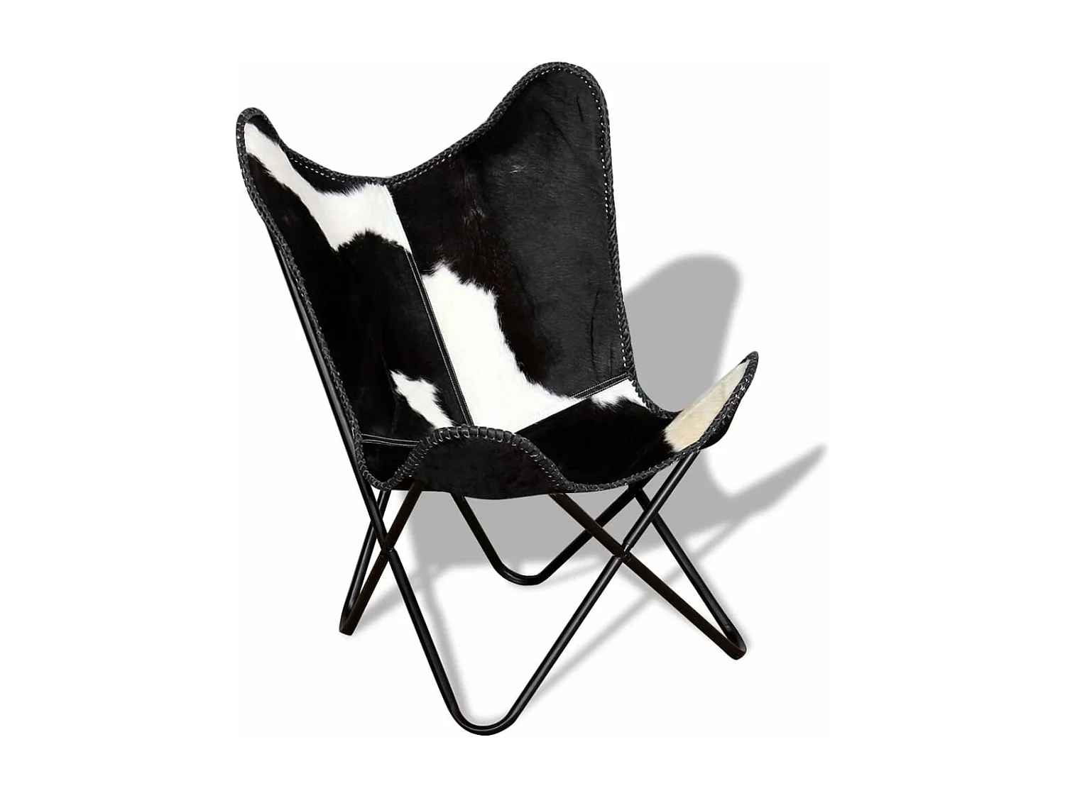 Sedia a Farfalla Nera e Bianca in Vera Pelle di Vacchetta