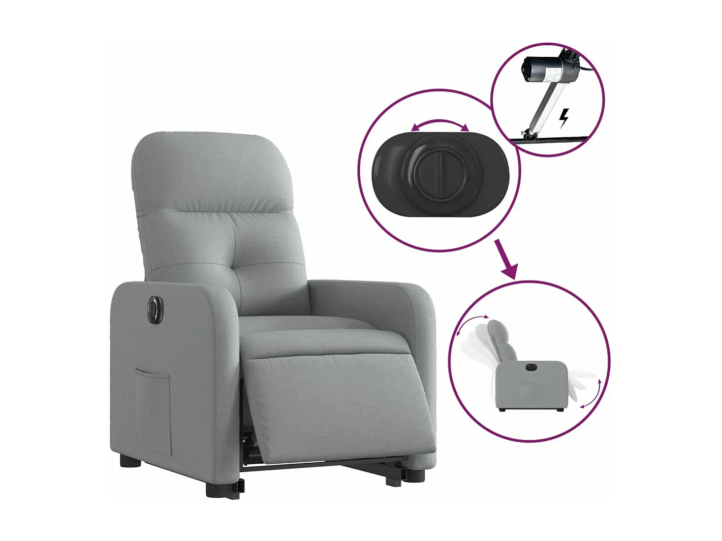 Fauteuil inclinable électrique gris clair tissu