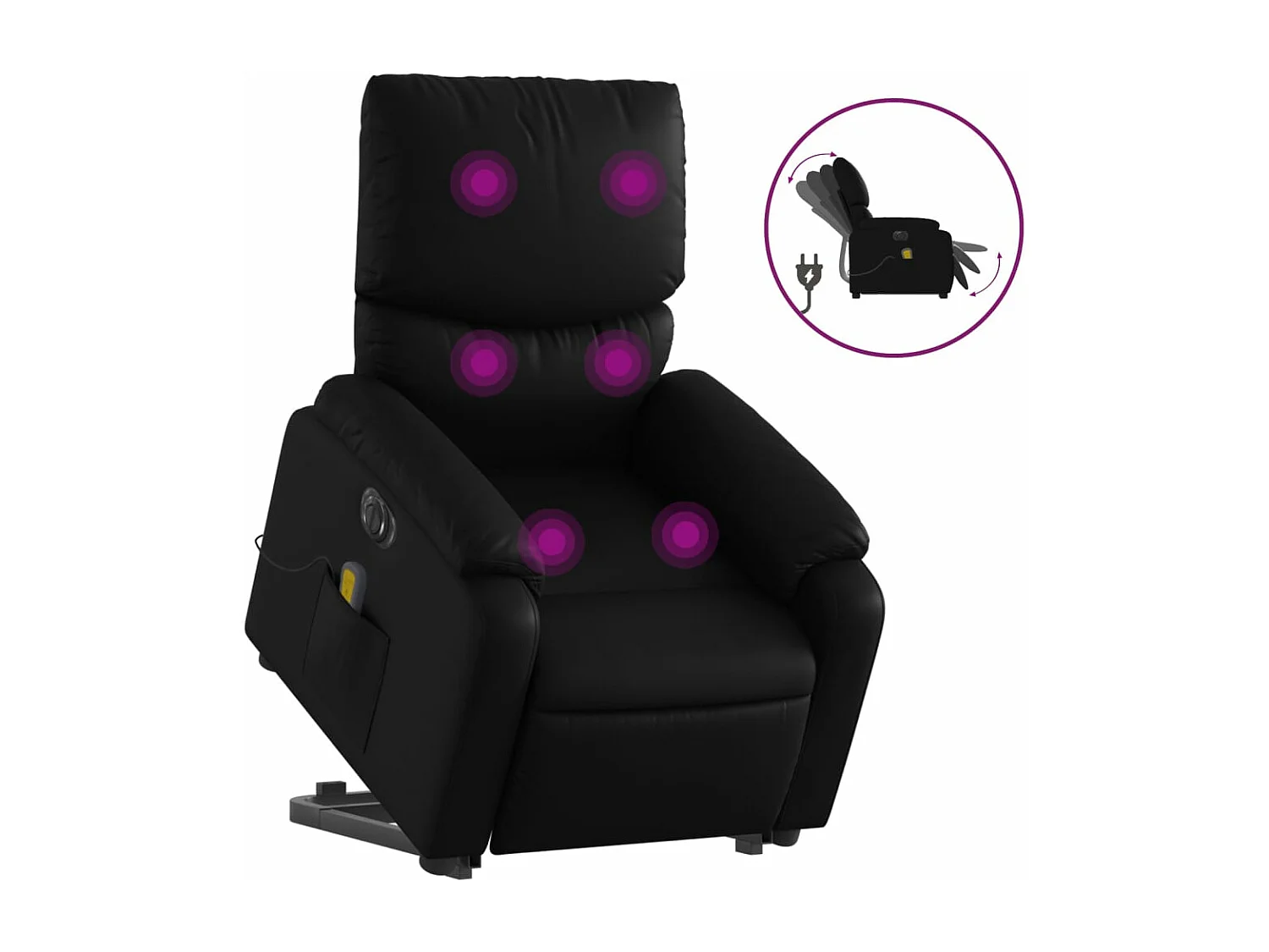 Sillón de masaje elevable eléctrico cuero sintético negro