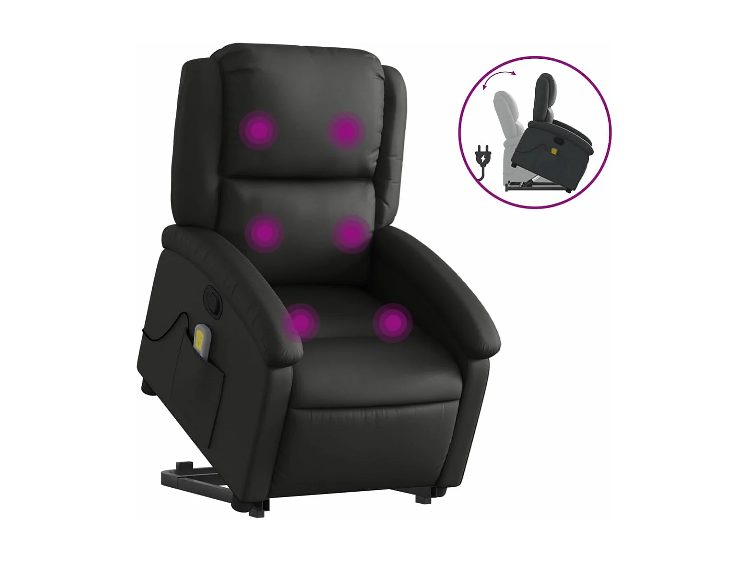 Fauteuil inclinable de massage noir cuir véritable