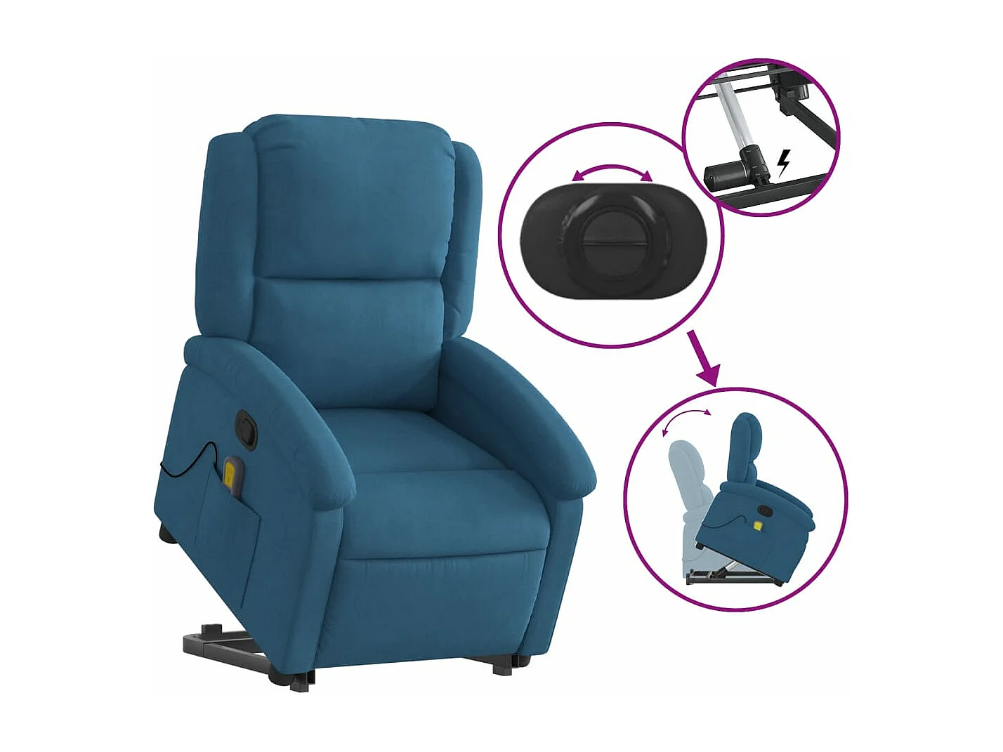 Sillón reclinable de masaje elevable terciopelo azul