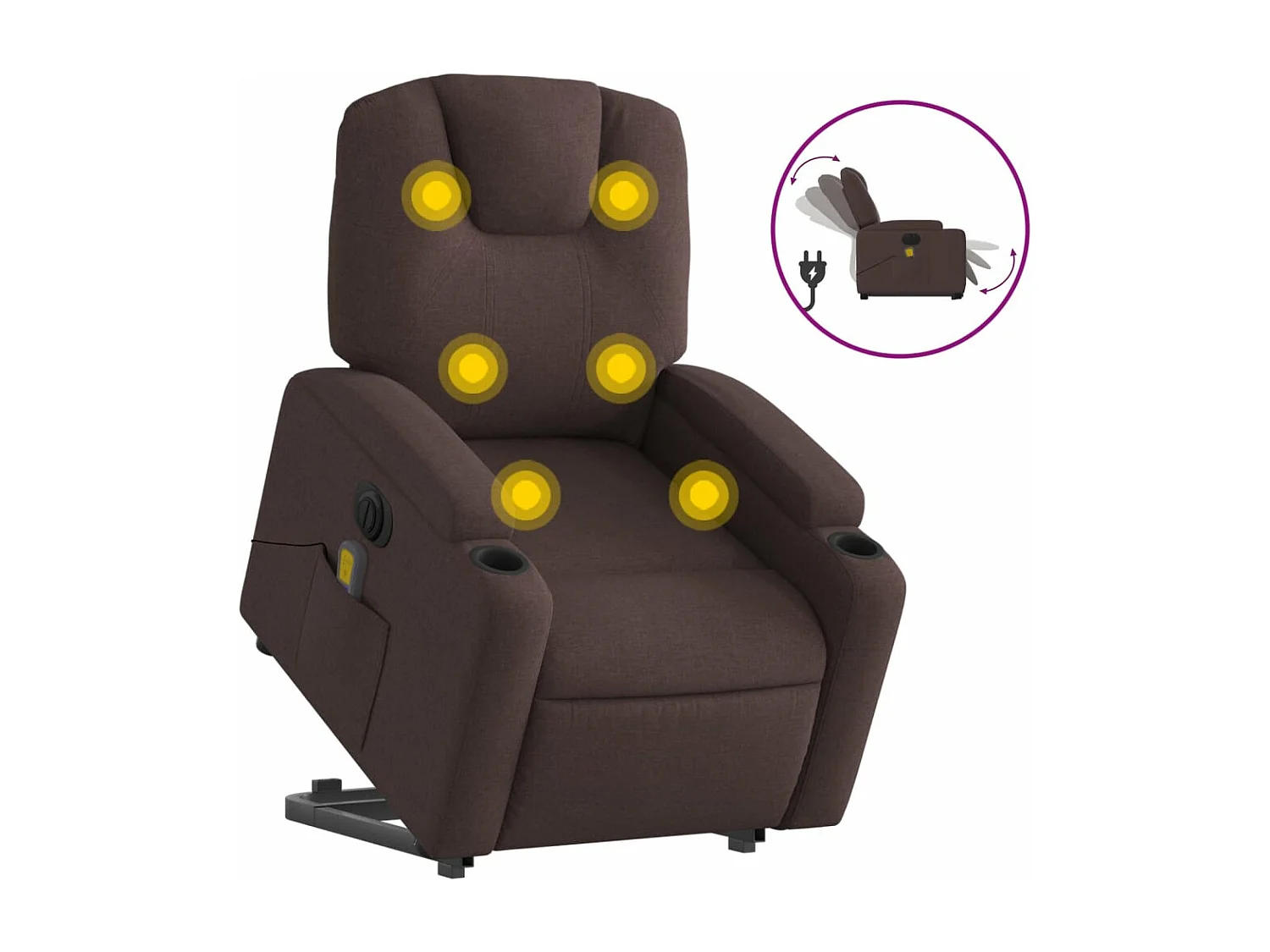 Fauteuil inclinable de massage électrique Marron foncé Tissu