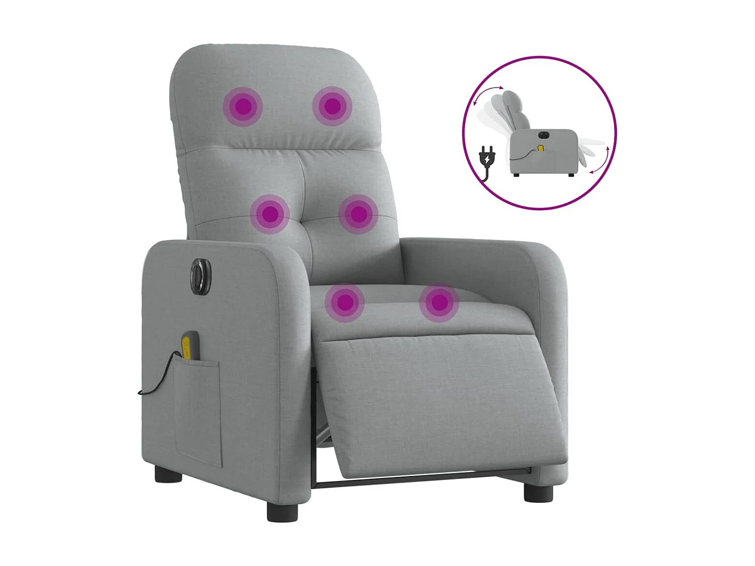 Fauteuil de massage inclinable électrique gris clair tissu