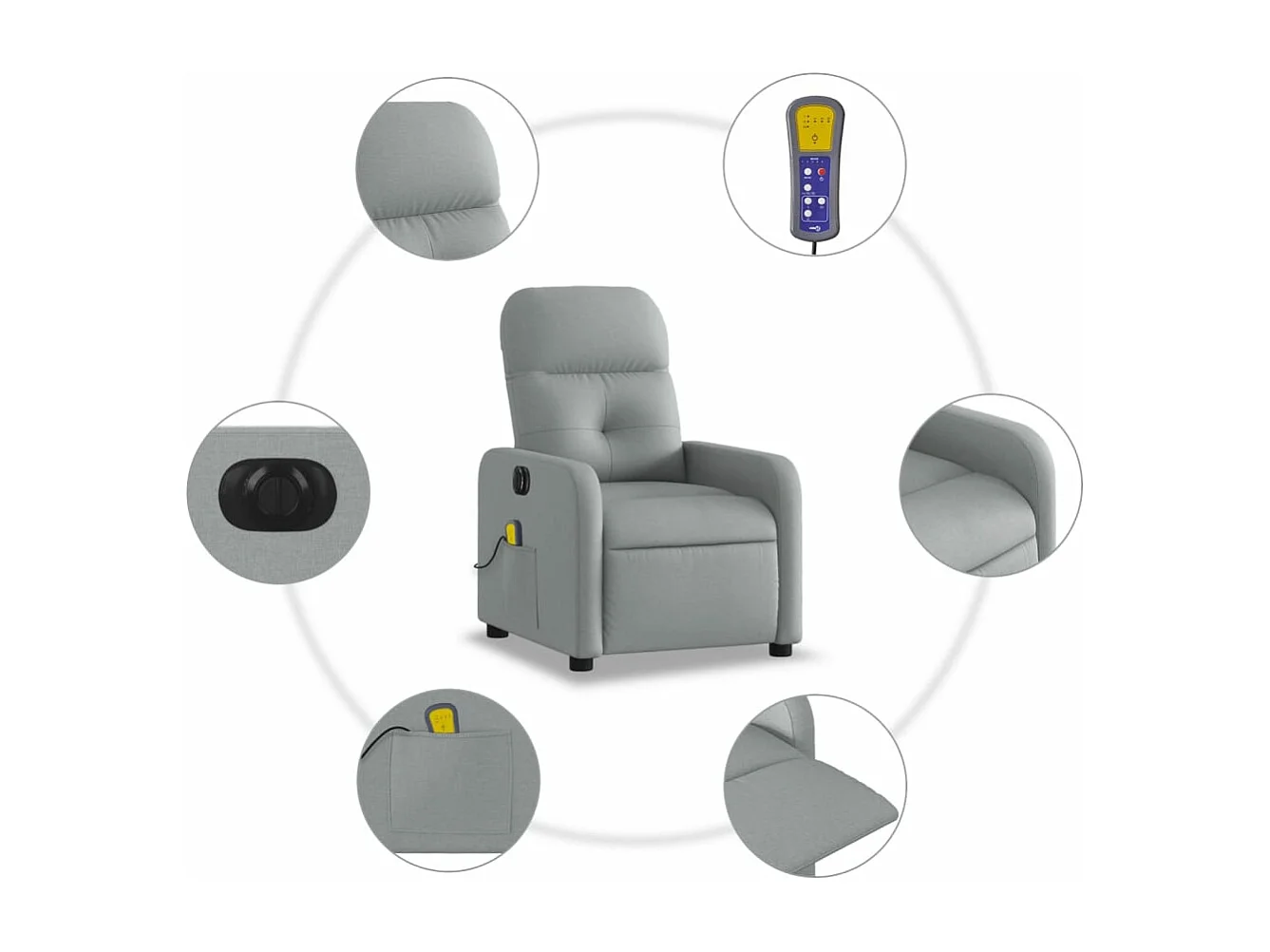 Fauteuil de massage inclinable électrique gris clair tissu