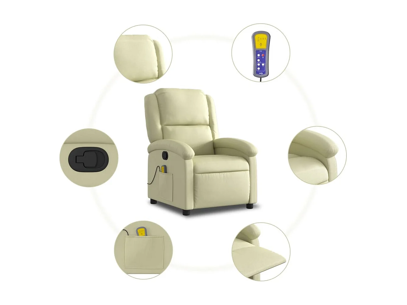 Fauteuil de massage inclinable crème cuir véritable