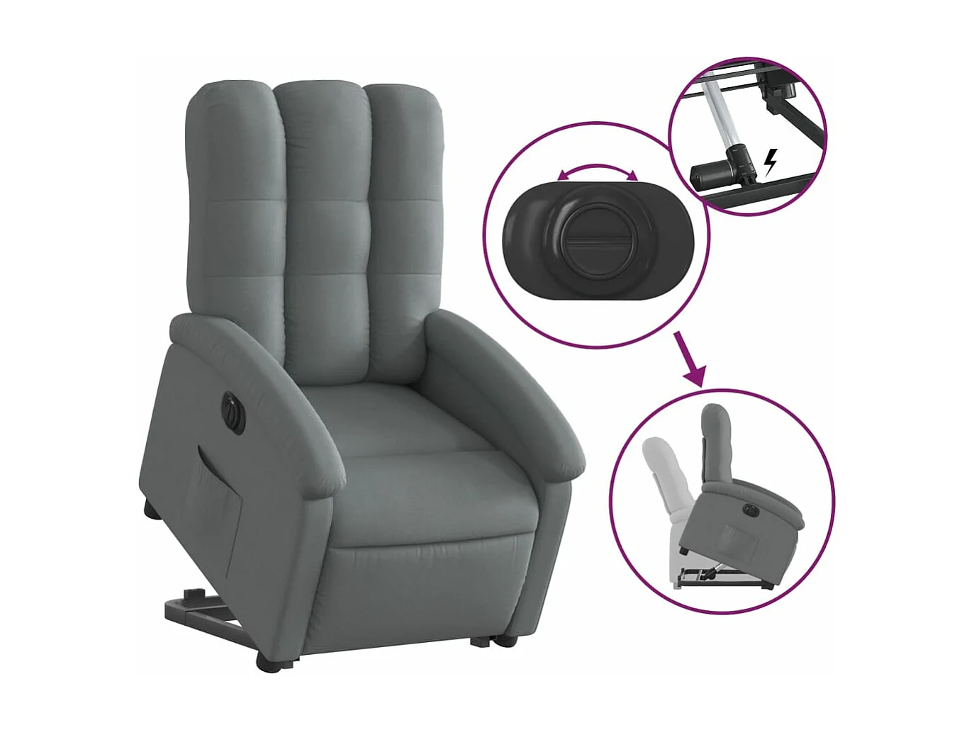 Fauteuil inclinable électrique gris foncé tissu