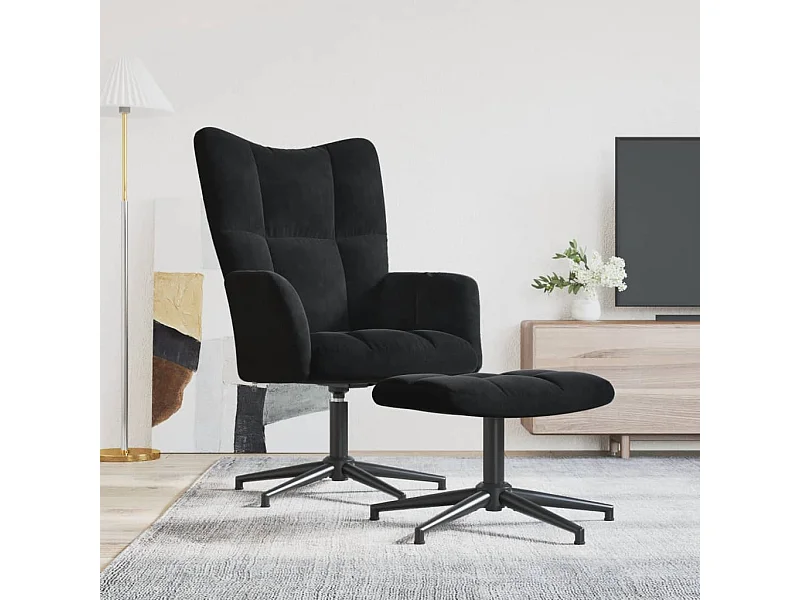 Relaxsessel mit Hocker Schwarz Samt