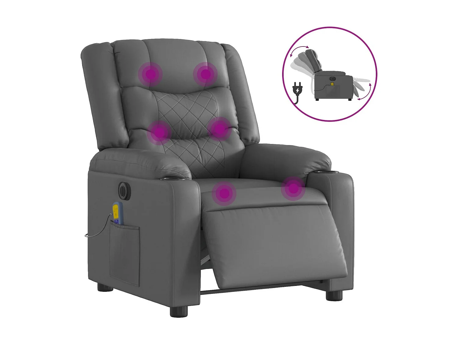 Fauteuil de massage inclinable électrique gris similicuir