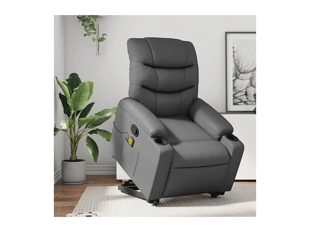 Massagesessel mit Aufstehhilfe Grau Kunstleder
