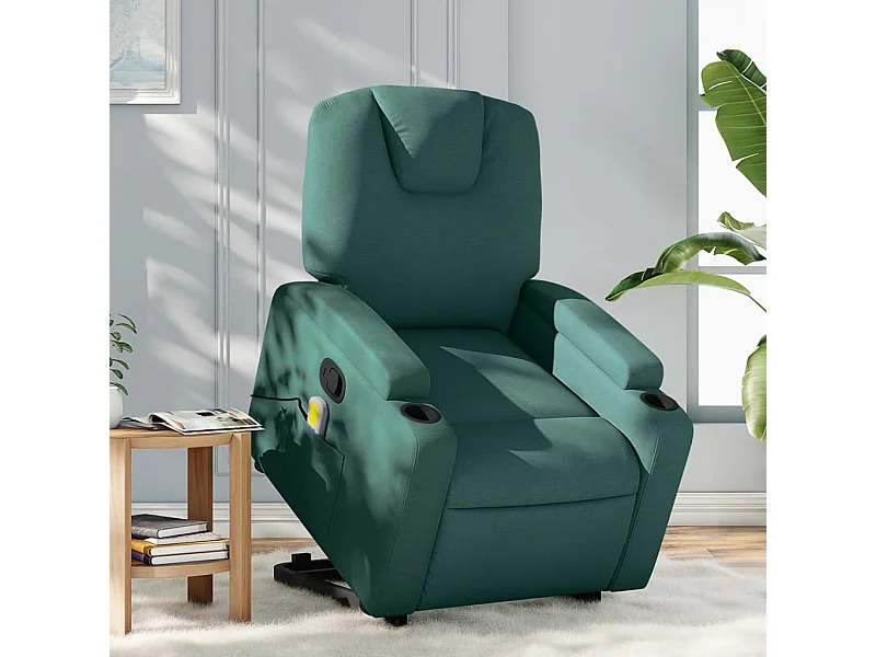 Silla de masaje reclinable de pie de tela verde oscura