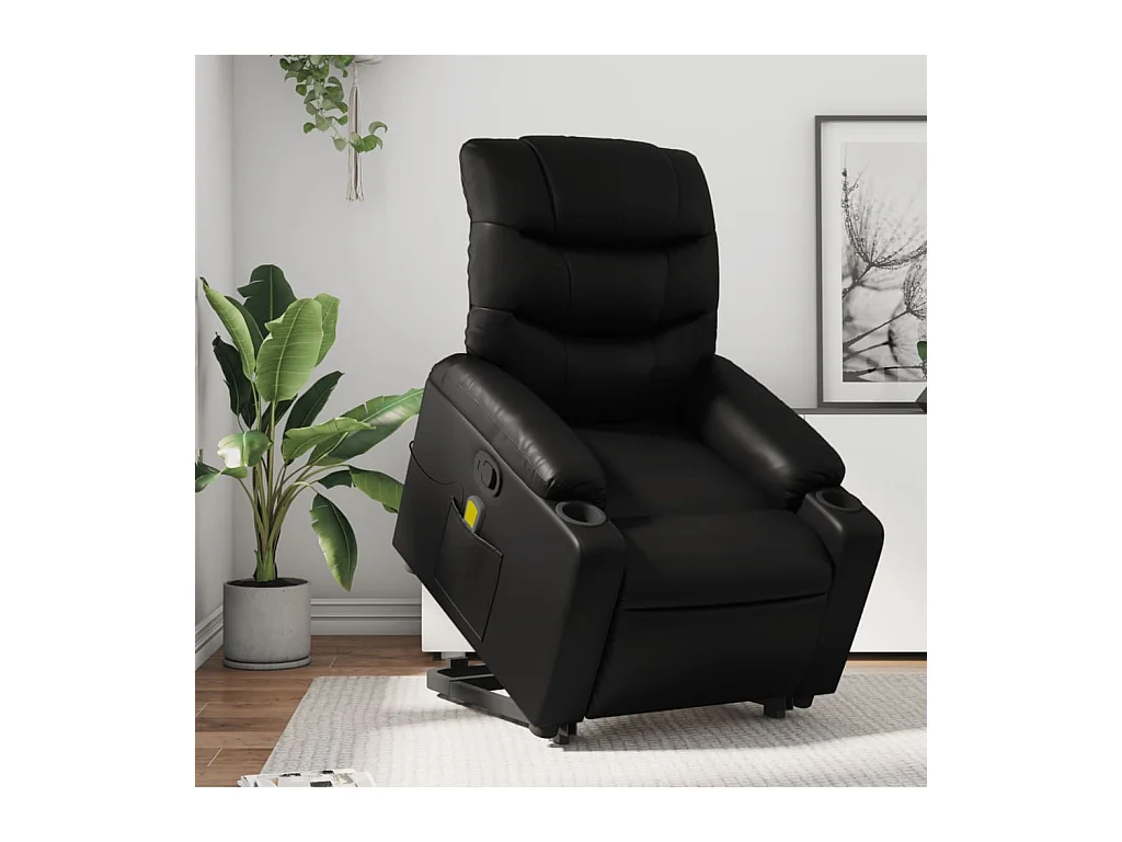 Massagesessel mit Aufstehhilfe Schwarz Kunstleder
