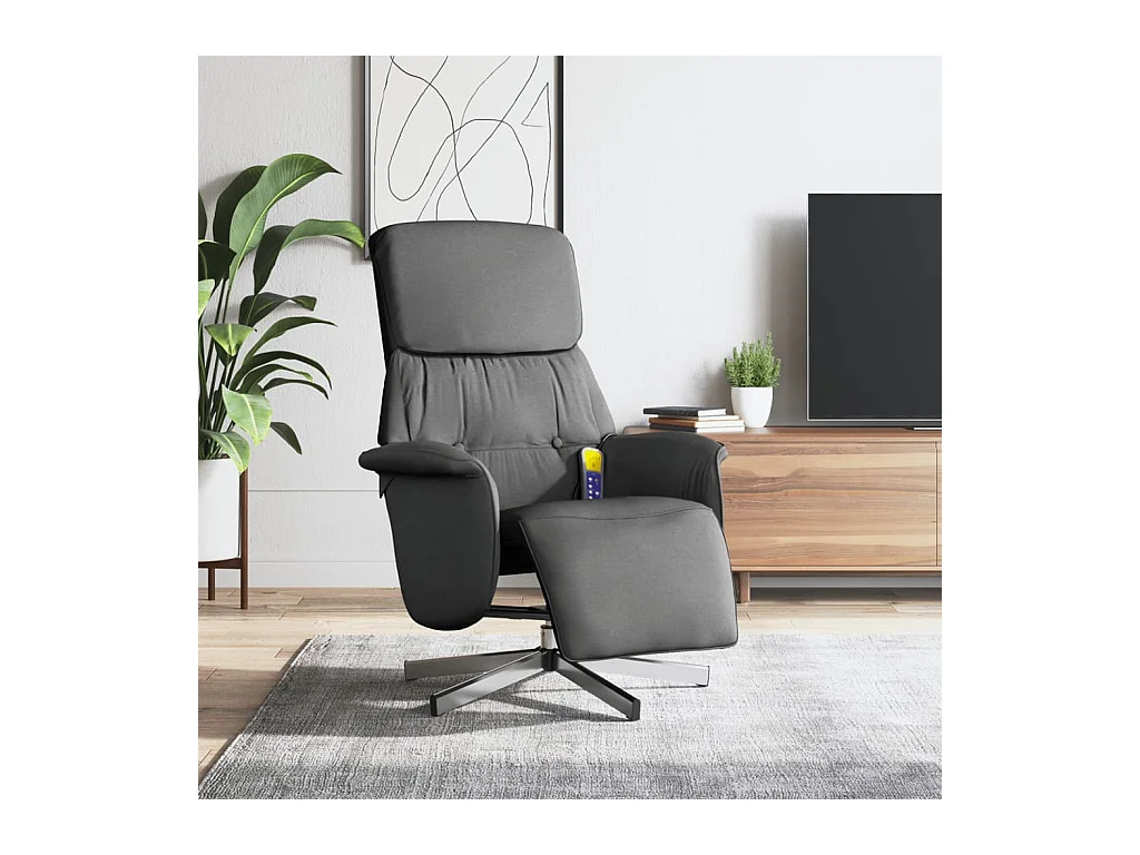 Fauteuil inclinable de massage et repose-pieds gris foncé tissu