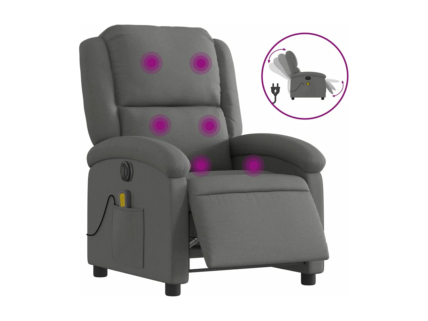 Fauteuil inclinable de massage électrique gris foncé tissu