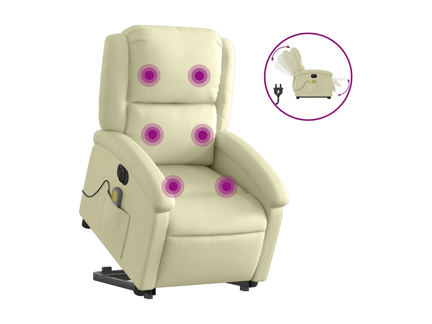 Fauteuil inclinable de massage électrique crème cuir véritable
