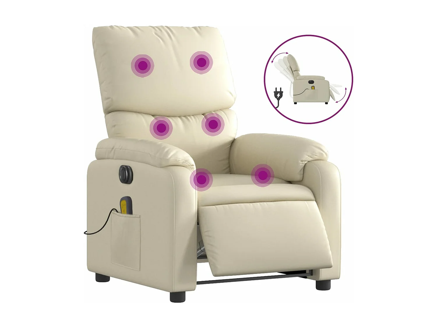 Fauteuil de massage inclinable électrique crème similicuir