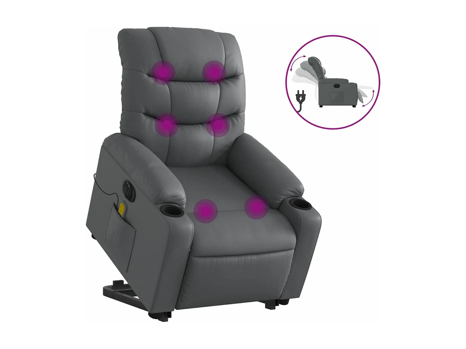 Sillón de masaje elevable eléctrico cuero sintético gris