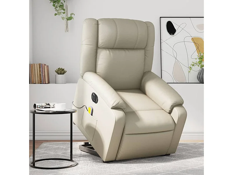 Fauteuil inclinable de massage électrique crème similicuir