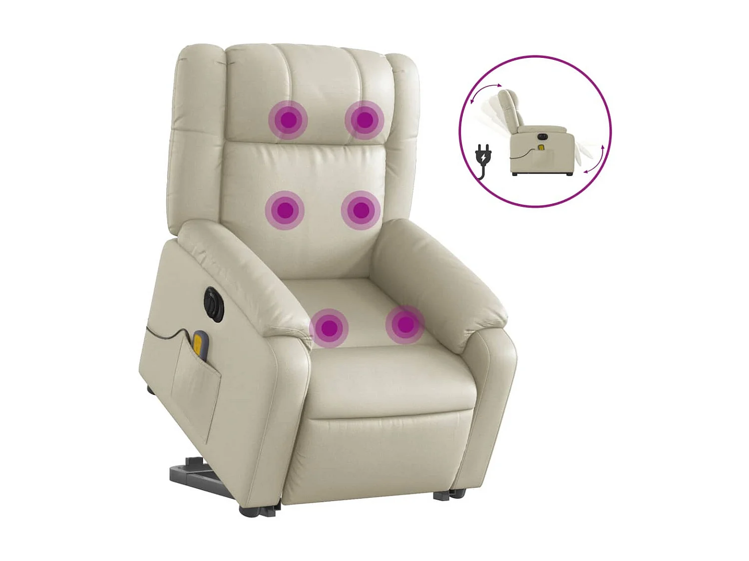 Fauteuil inclinable de massage électrique crème similicuir