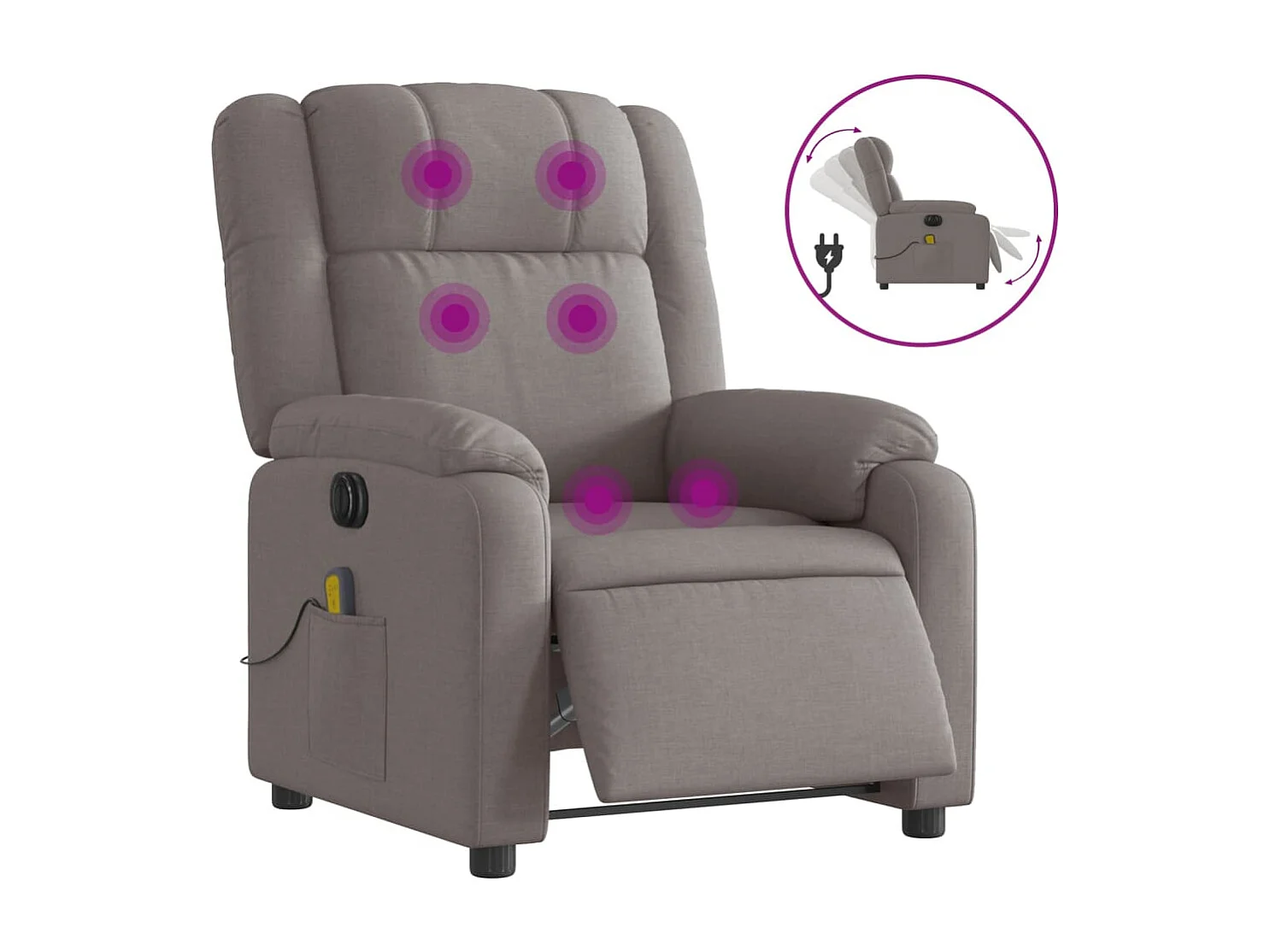 Fauteuil de massage inclinable électrique Taupe Tissu