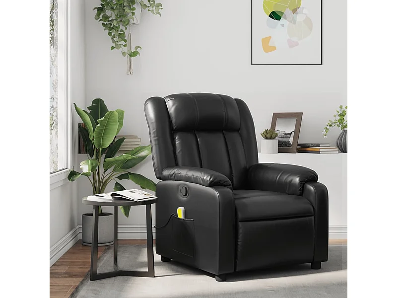 Poltrona de massagens reclinável couro artificial preto