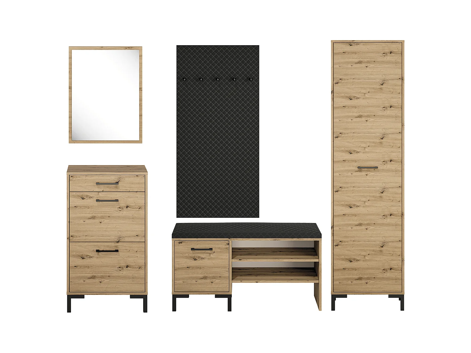 GARDEROBE Nevio Artisan Eiche / schwarz 5-teilig