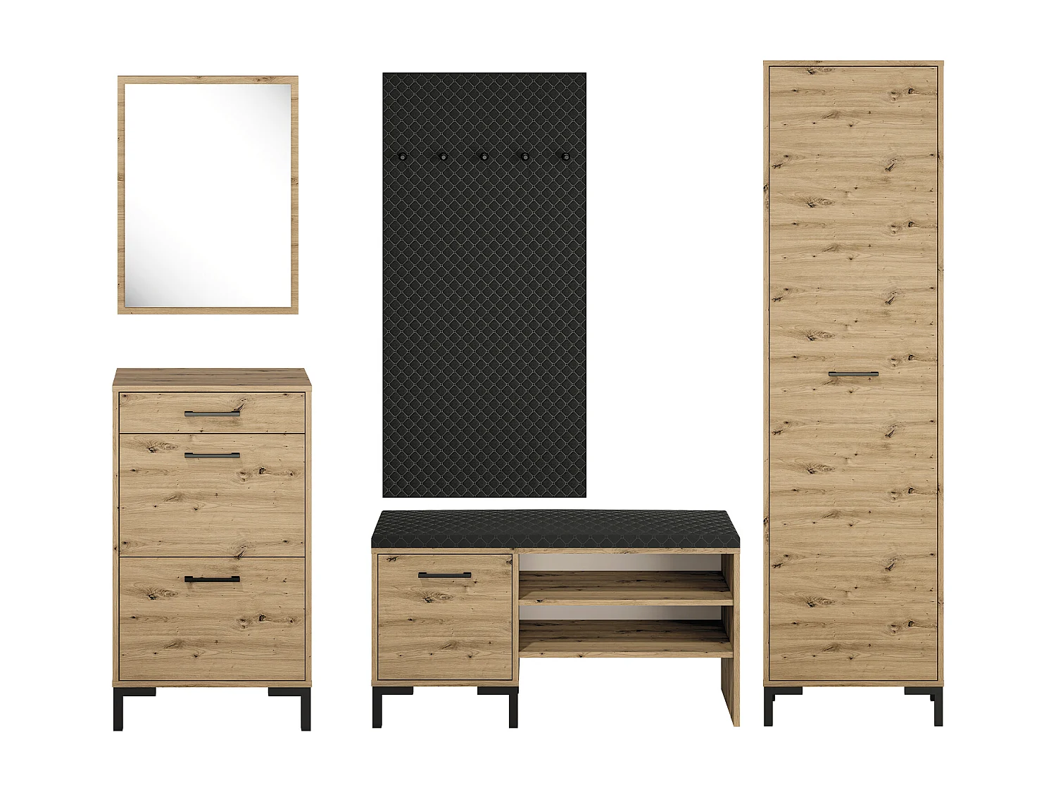 GARDEROBE Nevio Artisan Eiche / schwarz 5-teilig