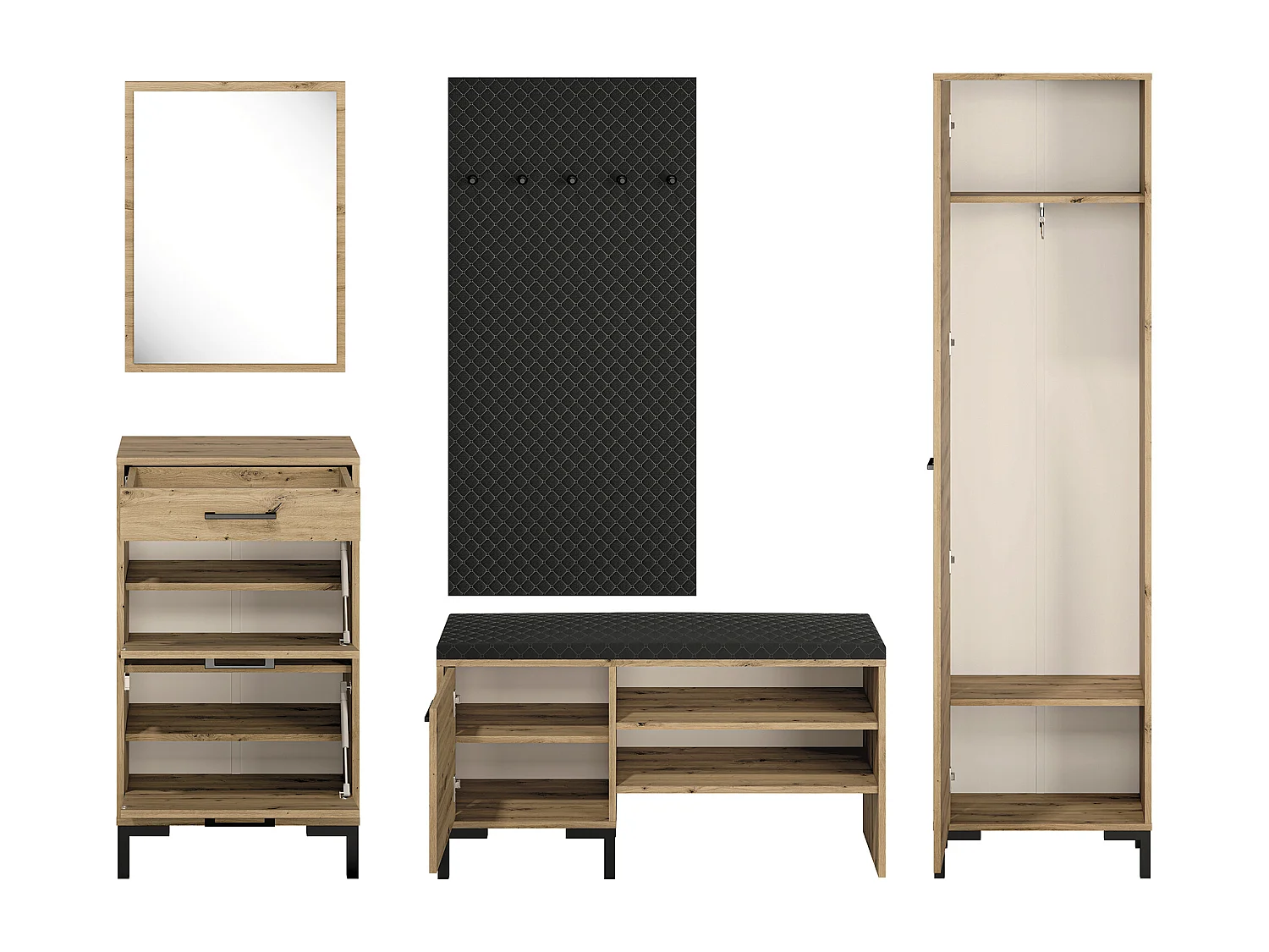 GARDEROBE Nevio Artisan Eiche / schwarz 5-teilig