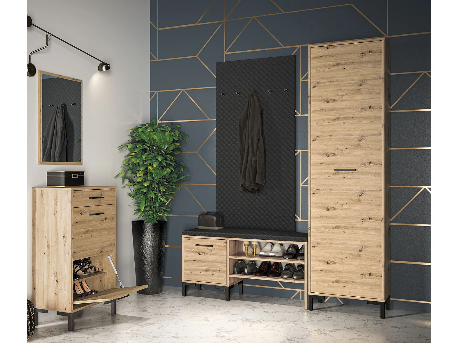 GARDEROBE Nevio Artisan Eiche / schwarz 5-teilig