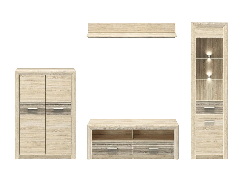 WOHNWAND Castel Sonoma Eiche hell / Sonoma Eiche Trüffel 4-teilig