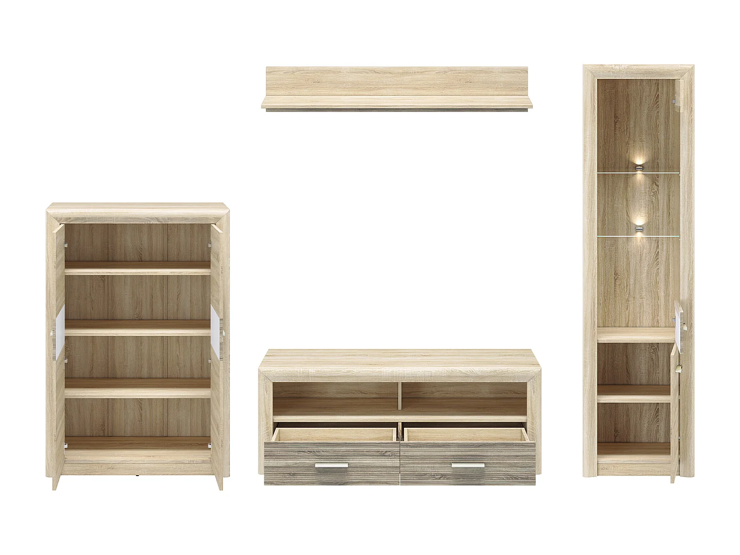 WOHNWAND Castel Sonoma Eiche hell / Sonoma Eiche Trüffel 4-teilig