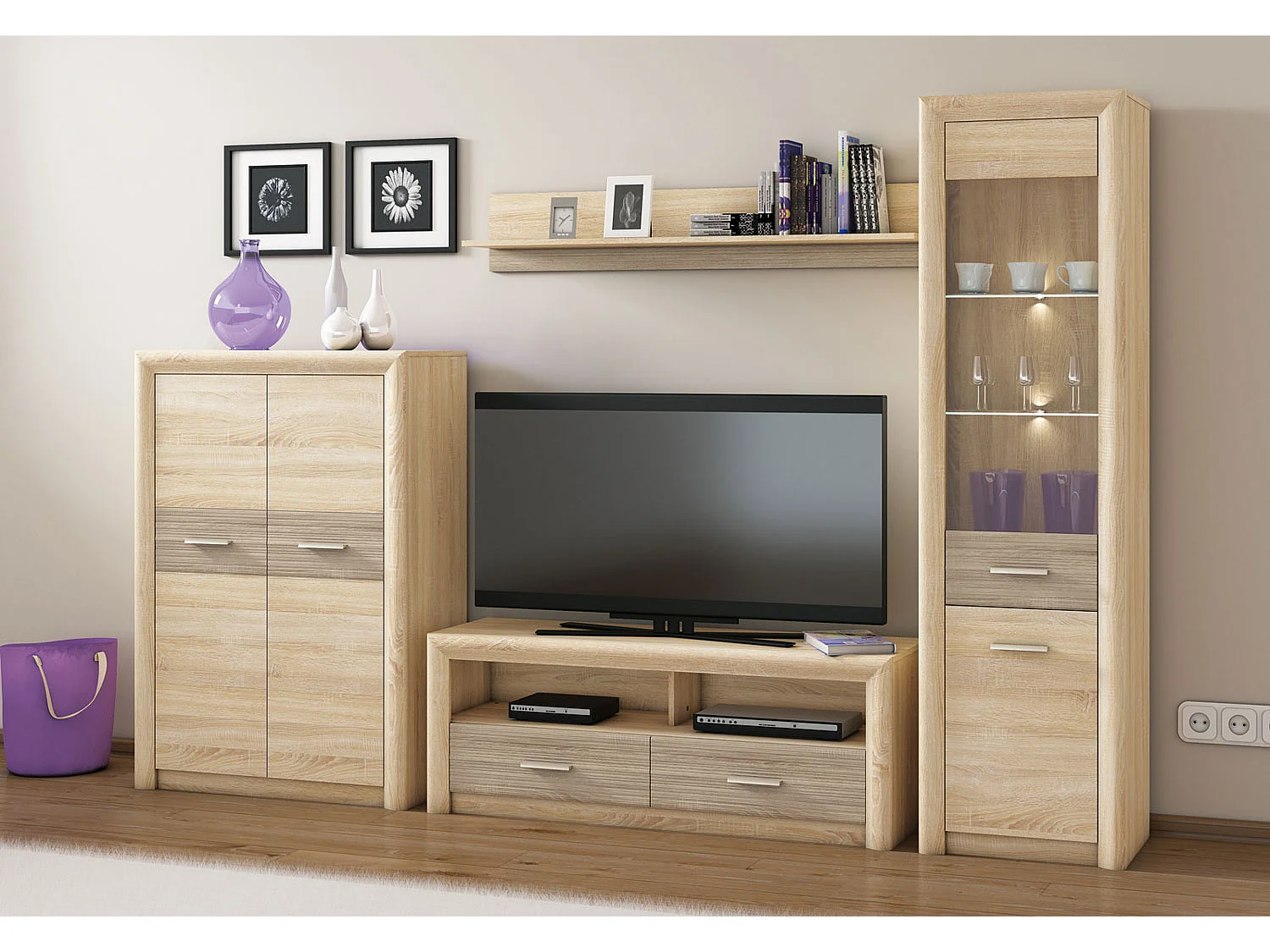 WOHNWAND Castel Sonoma Eiche hell / Sonoma Eiche Trüffel 4-teilig