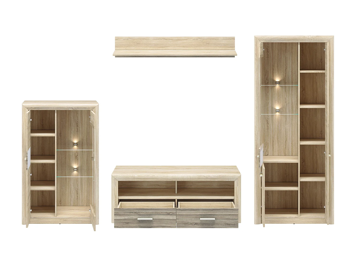 WOHNWAND Castel Sonoma Eiche hell / Sonoma Eiche Trüffel 4-teilig