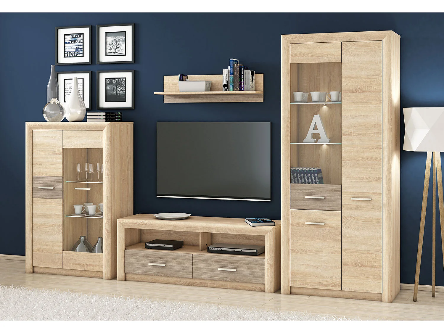 WOHNWAND Castel Sonoma Eiche hell / Sonoma Eiche Trüffel 4-teilig