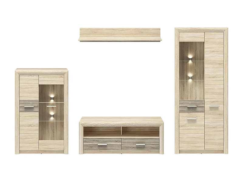 WOHNWAND Castel Sonoma Eiche hell / Sonoma Eiche Trüffel 4-teilig