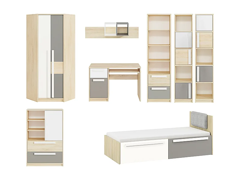 KINDERZIMMER-SET Drop Fjord Buche / weiß / grau 8-teilig