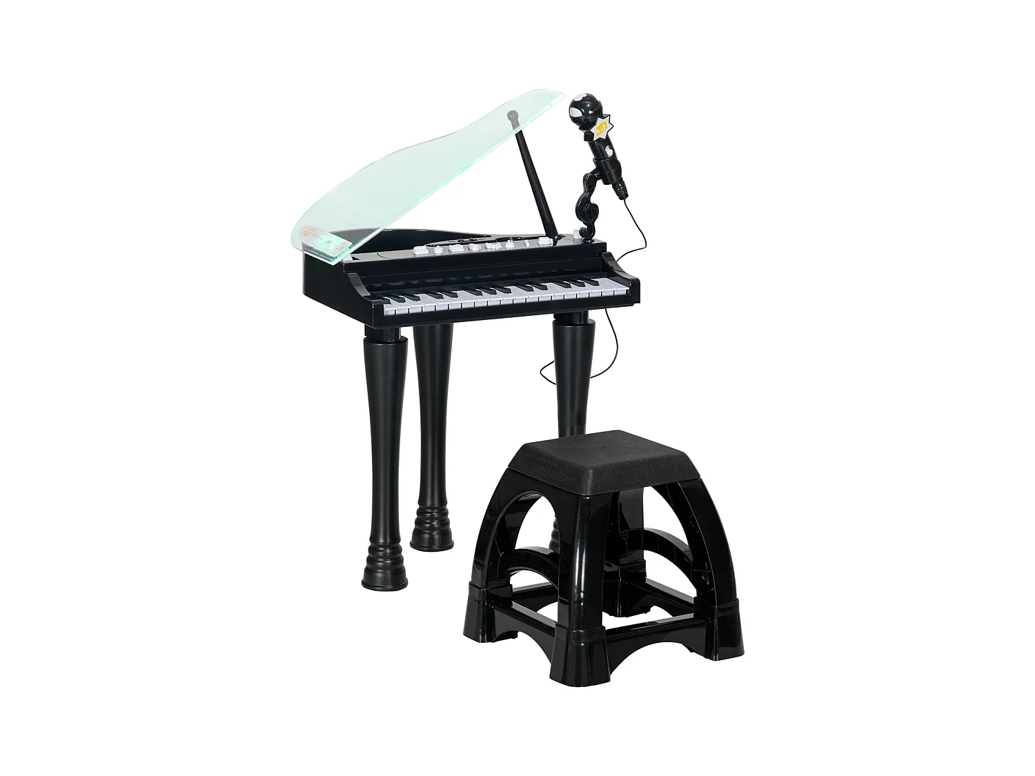 Jouet musical piano électronique - tabouret, micro et support - clavier 37 touches, effet lumineux, nombreux modes - PP noir