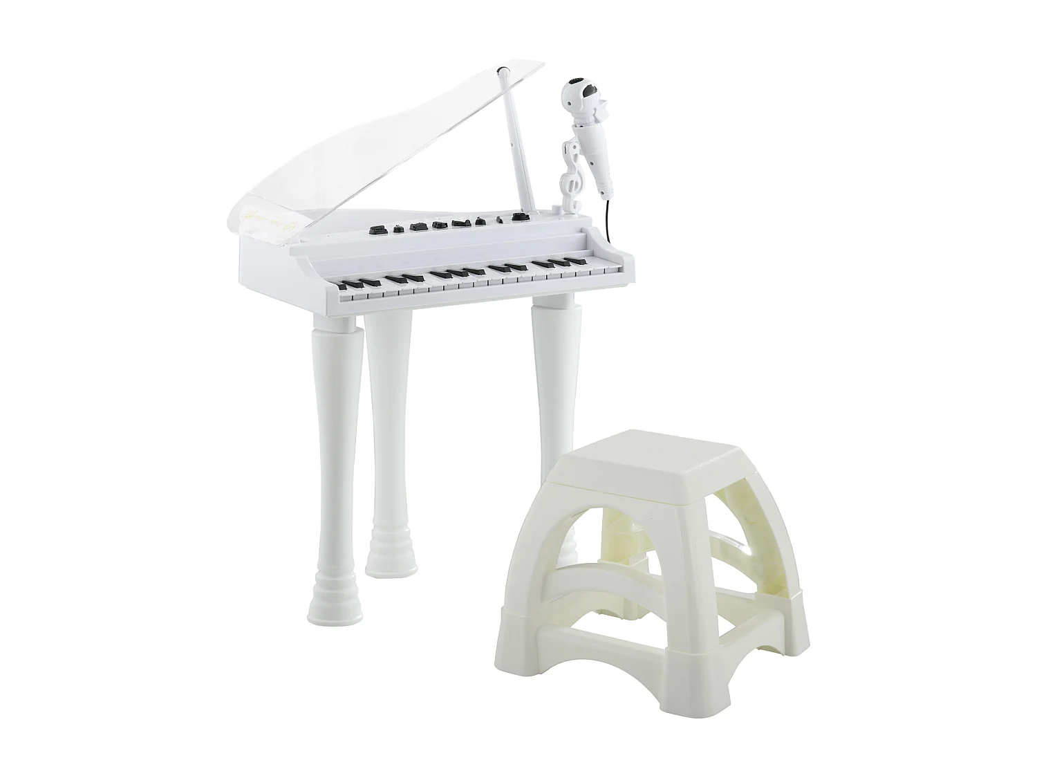 Jouet musical piano électronique - tabouret, micro et support - clavier 37 touches, effet lumineux, nombreux modes - PP blanc