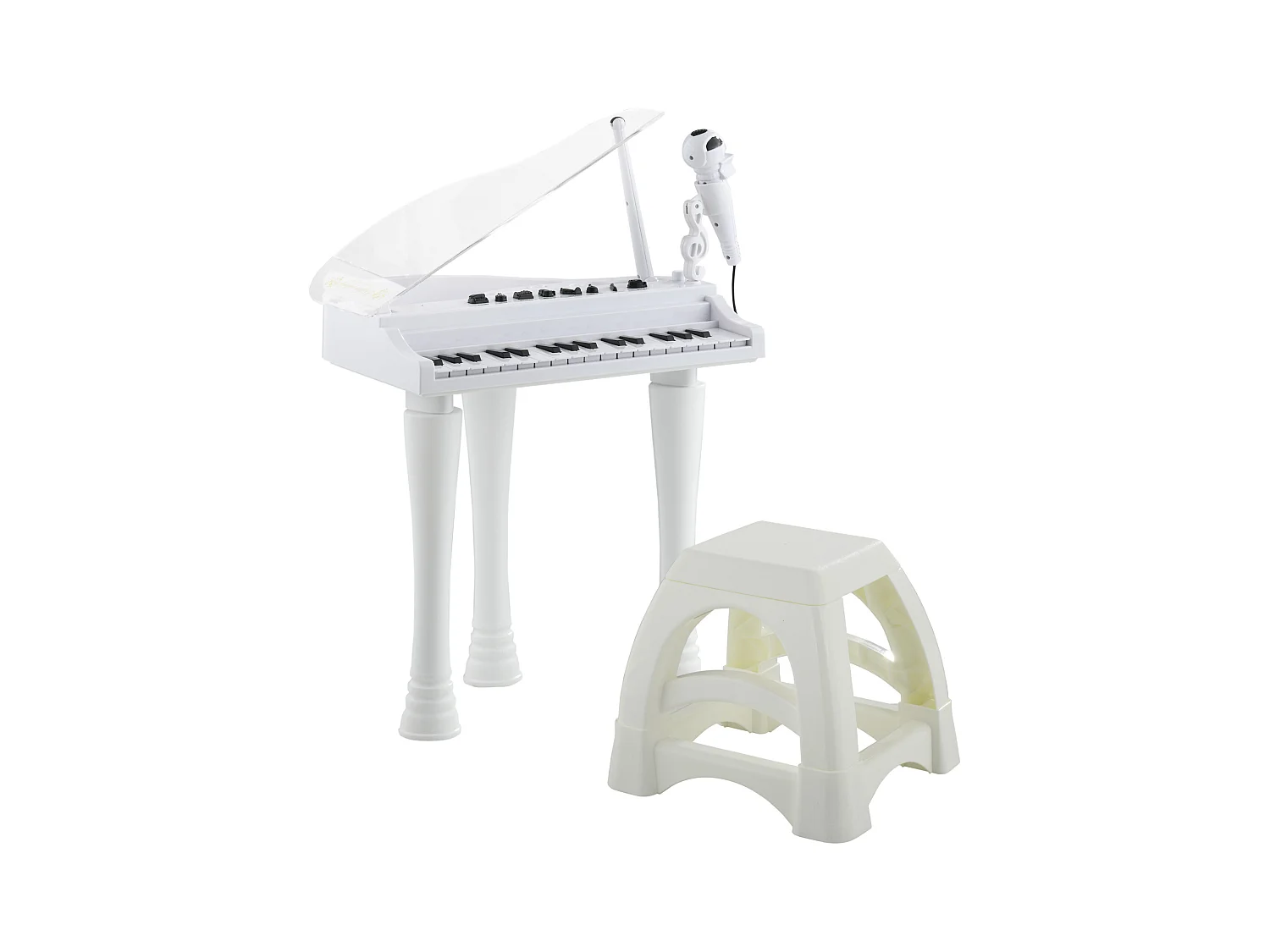 Jouet musical piano électronique - tabouret, micro et support - clavier 37 touches, effet lumineux, nombreux modes - PP blanc