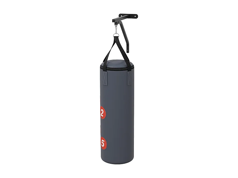Sac de frappe boxe - support mural, crochet pivotant, gants, bandes inclus - à remplir - acier PU rouge gris