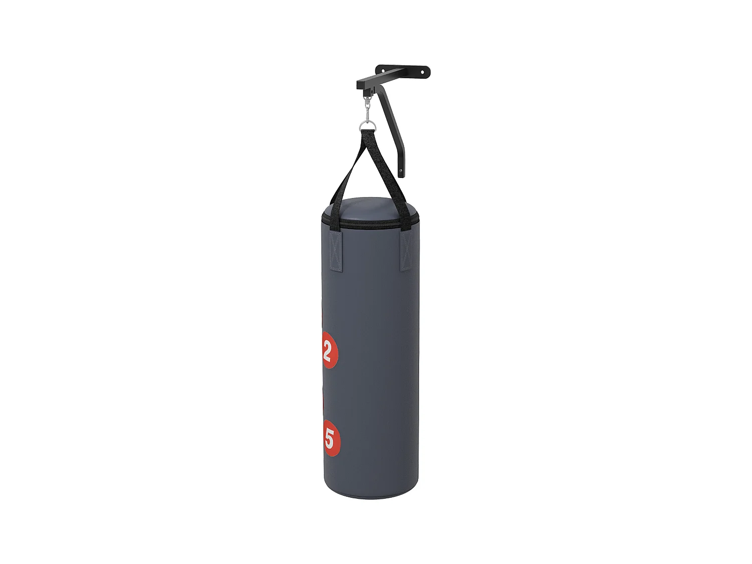 Sac de frappe boxe - support mural, crochet pivotant, gants, bandes inclus - à remplir - acier PU rouge gris