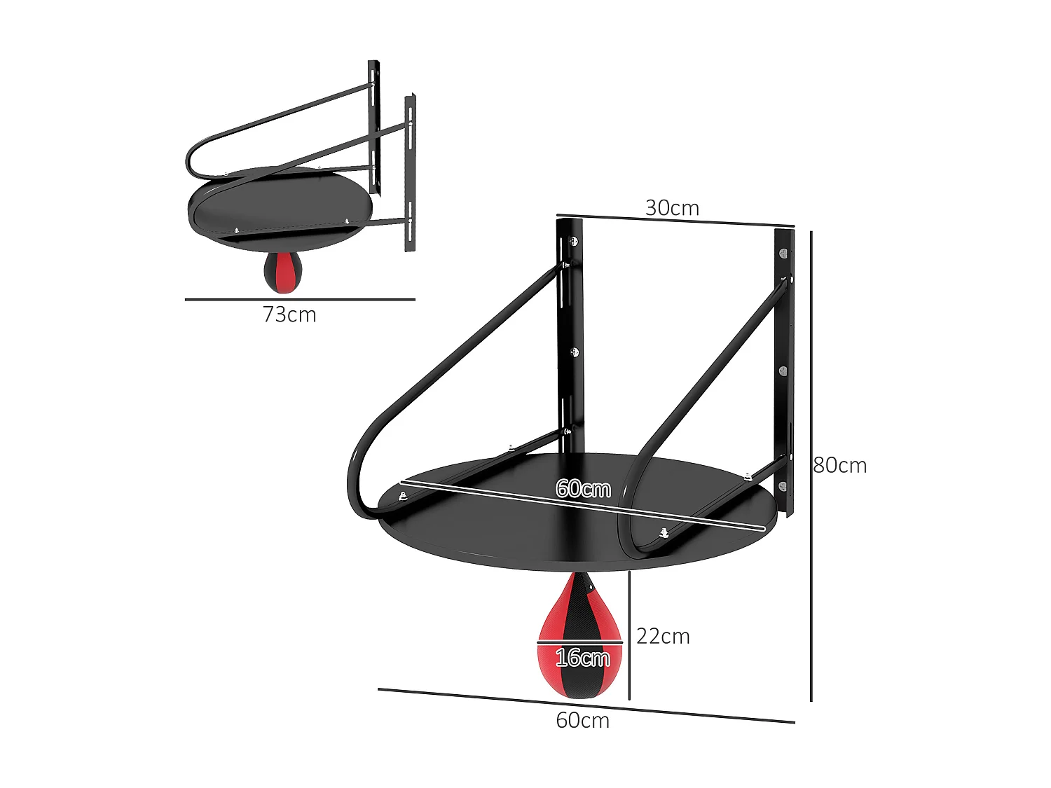 Punching ball poire de vitesse boxe avec support plateau tournant + pompe MDF acier revêtement synthétique rouge noir