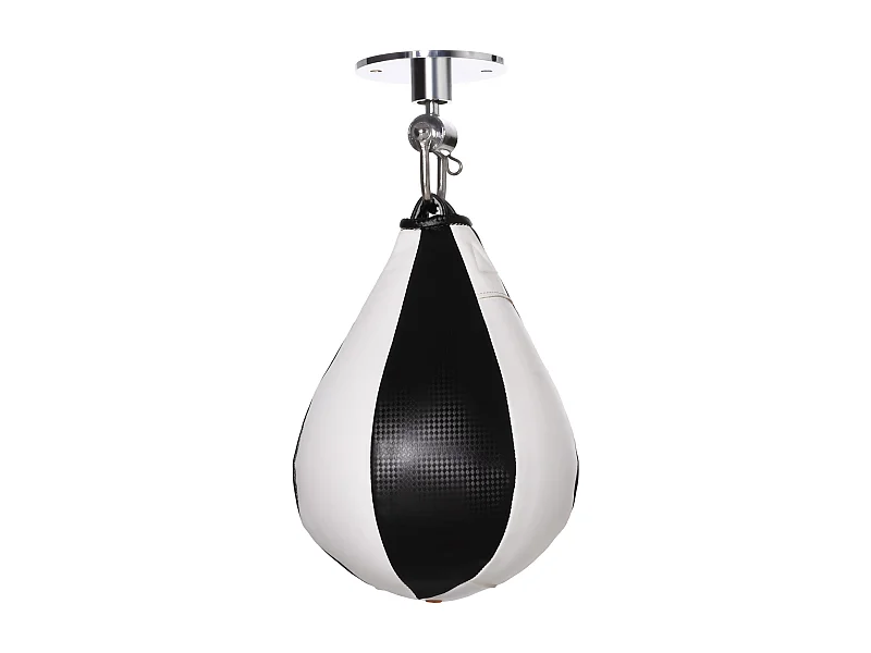 Poire de vitesse boxe pivotante 360° - crochet, pompe inclus - acier PU noir blanc