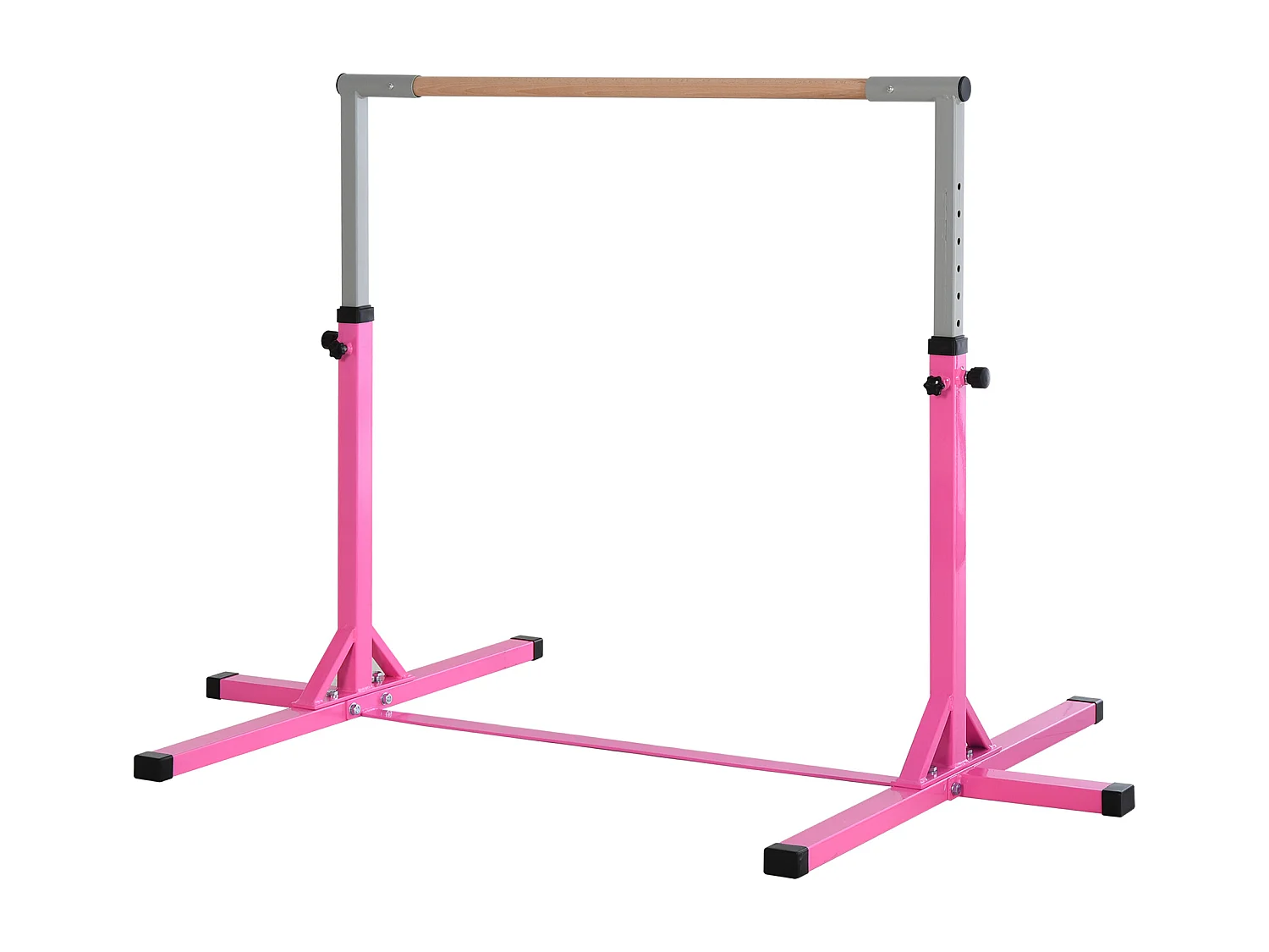 Barre fixe de gymnastique enfant - barre de gymnastique hauteur réglable 13 niveaux 92 à 150 cm - acier rose bois massif hêtre