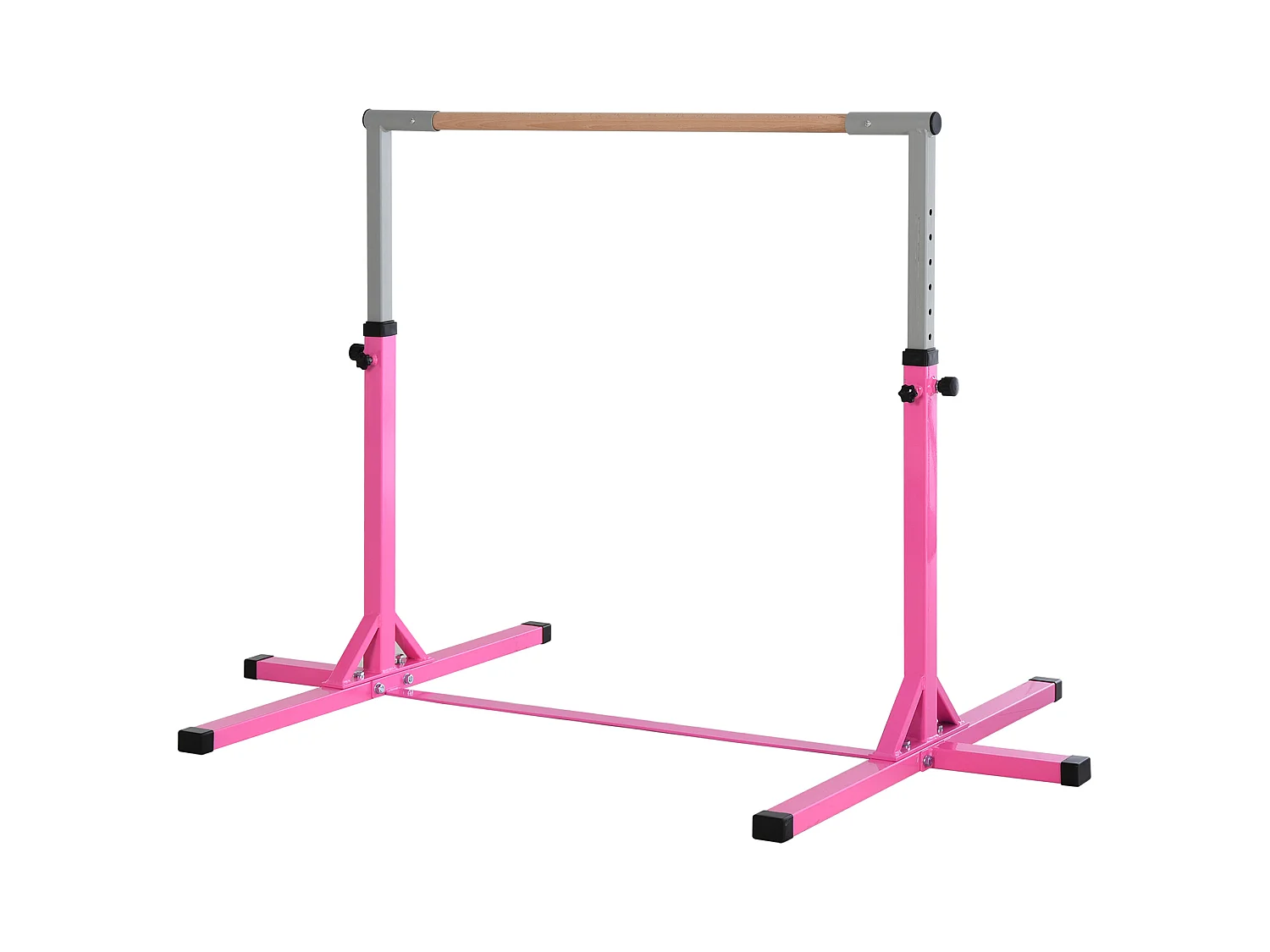 Barre fixe de gymnastique enfant - barre de gymnastique hauteur réglable 13 niveaux 92 à 150 cm - acier rose bois massif hêtre