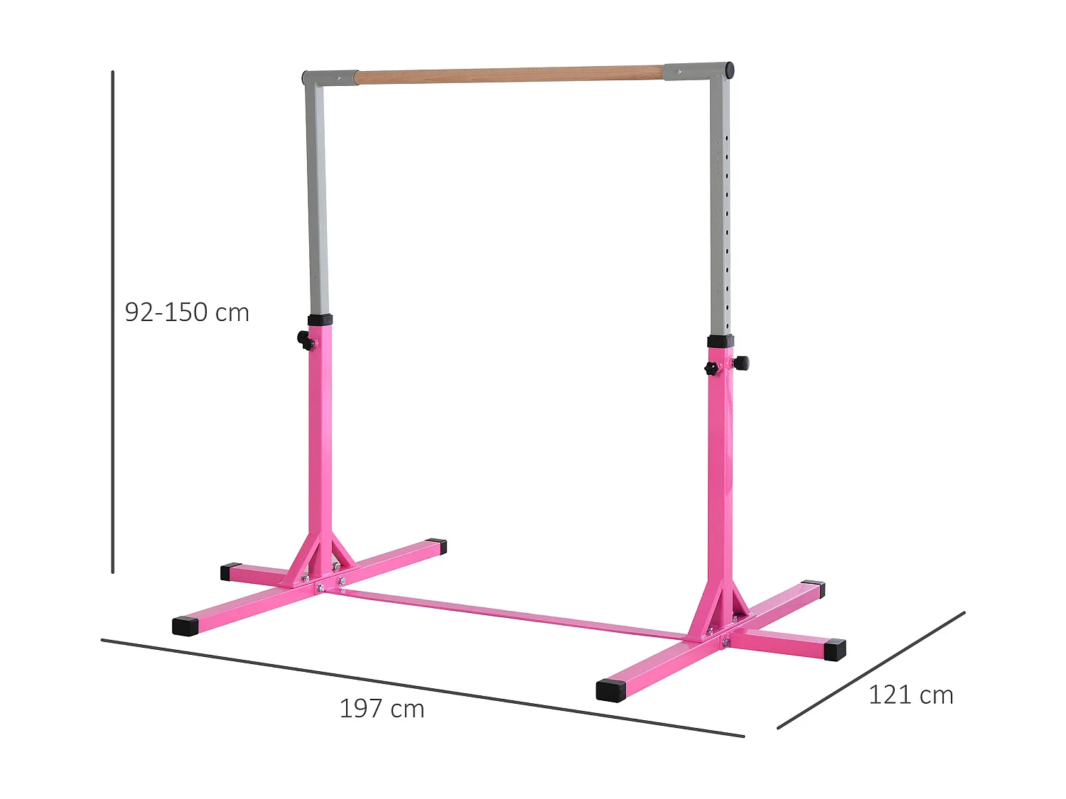 Barre fixe de gymnastique enfant - barre de gymnastique hauteur réglable 13 niveaux 92 à 150 cm - acier rose bois massif hêtre