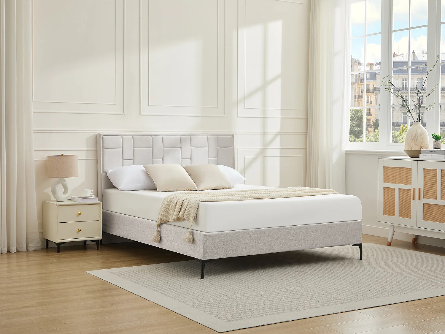 Tête de lit 140 cm - Velours - Beige - HERMINE