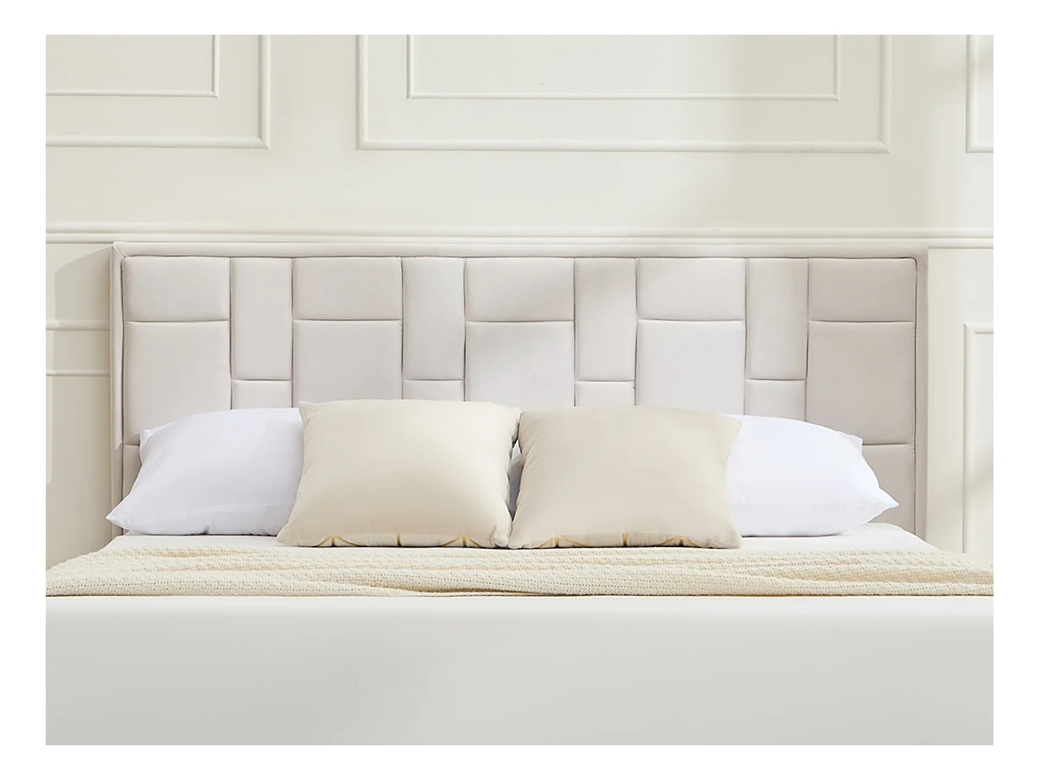 Bettkopfteil - 140 cm - Samt - Beige - HERMINE