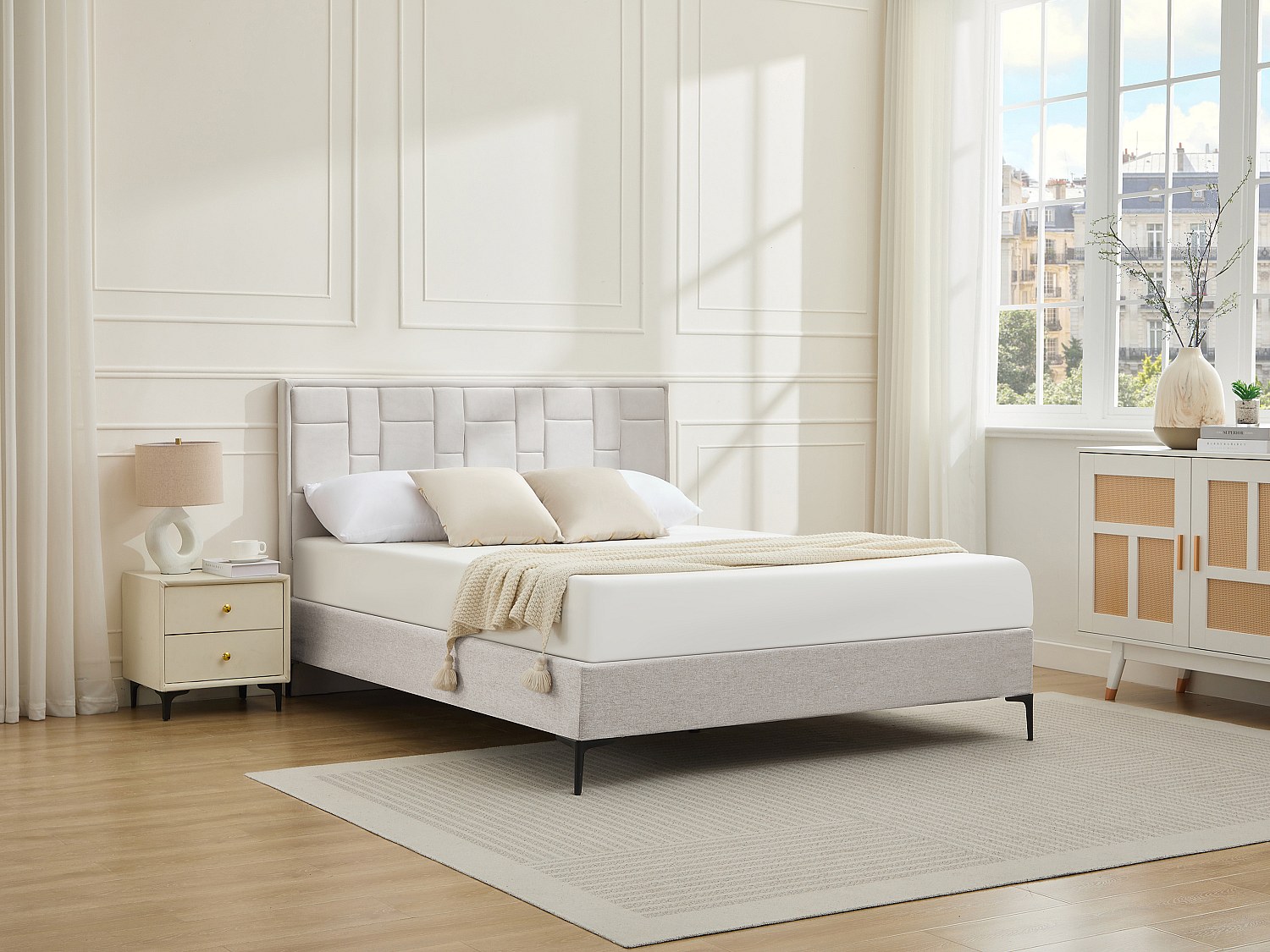 Vente-unique Bettkopfteil - 140 Cm - Samt - Beige - Hermine