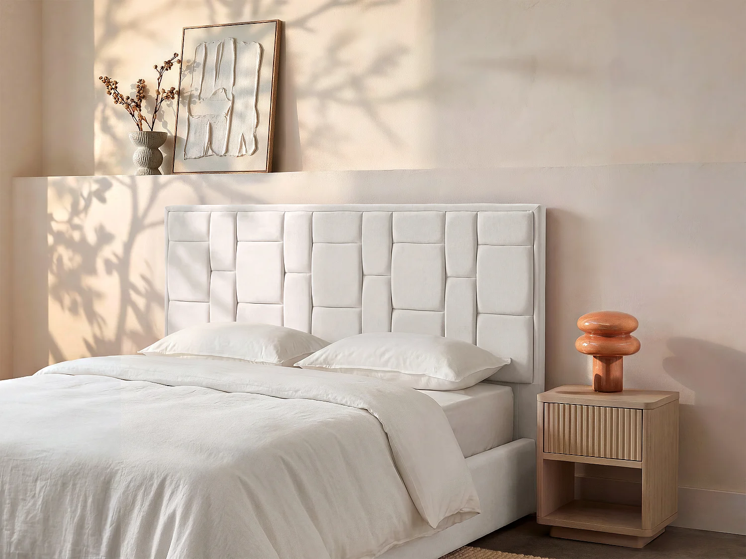 Tête de lit 140 cm - Velours - Beige - HERMINE