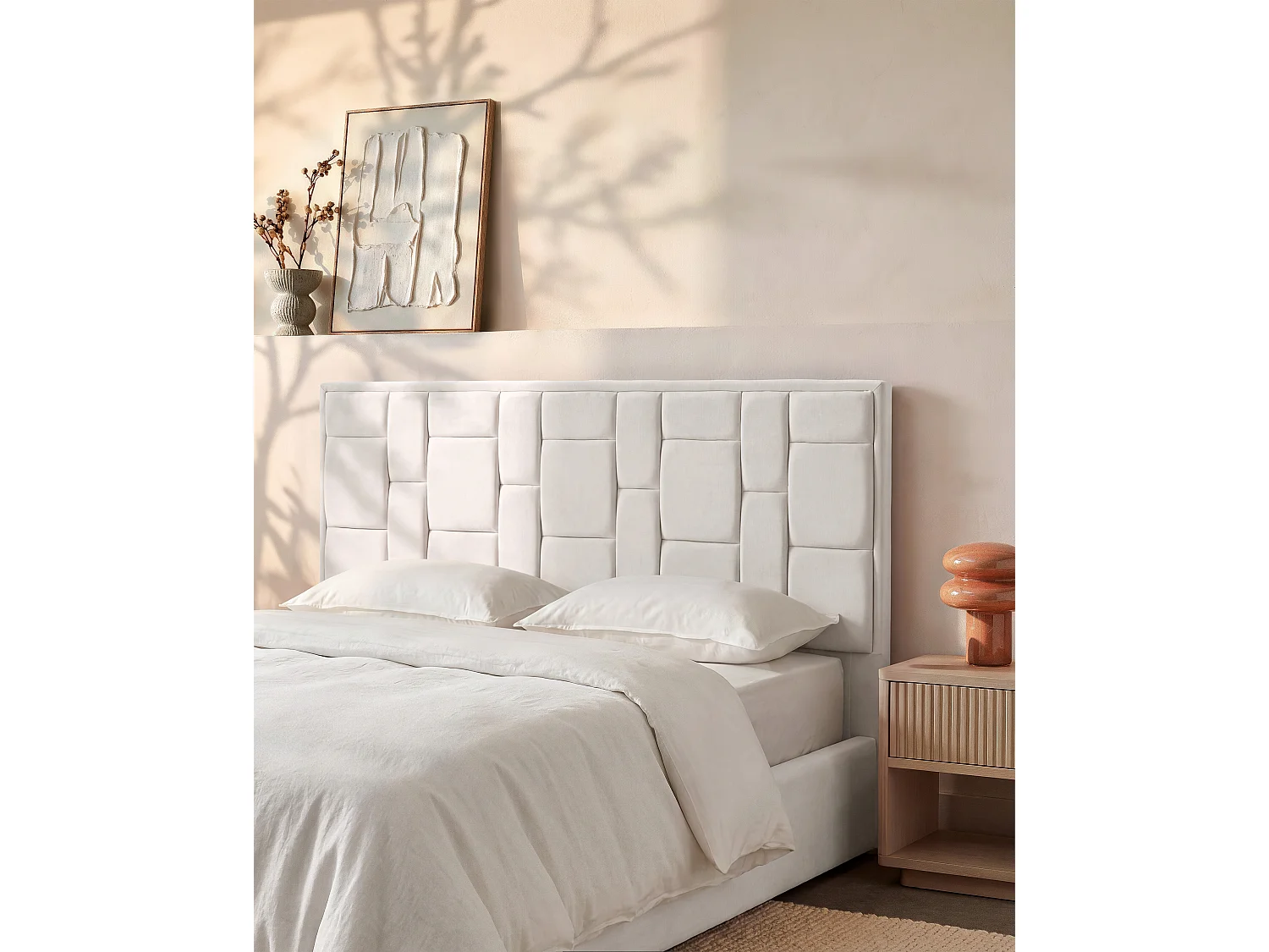 Tête de lit 140 cm - Velours - Beige - HERMINE